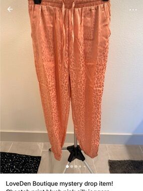 Women's Pink Satin Leopard Print Joggers